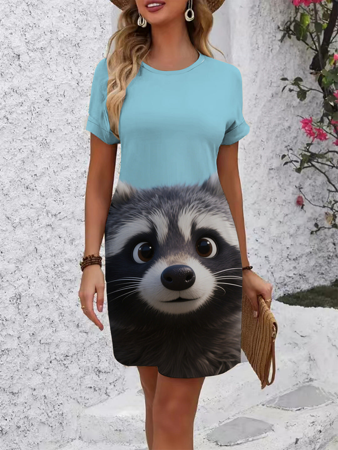 Damen T-Shirt Kleid mit kreativem Druckdesign EB