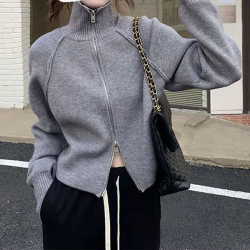 Damen Strickjacke mit hochwertigem Reißverschluss und Stehkragen EB