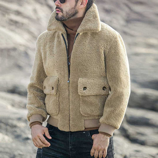 Herren kuschelige Teddyfelljacke mit praktischen Taschen EB