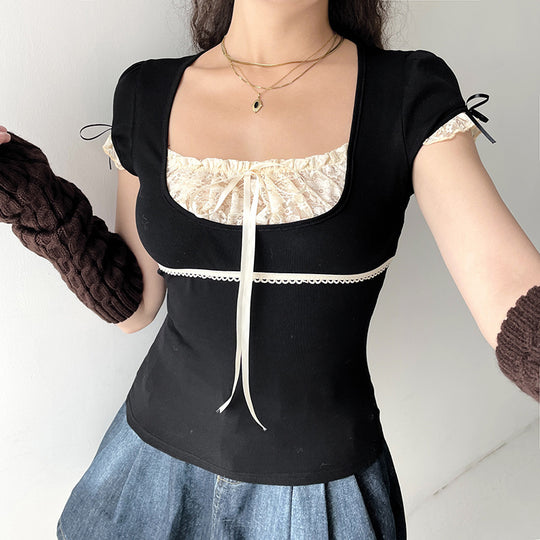Damen Elegantes Spitzenoberteil mit raffinierten Schnürdetails EB