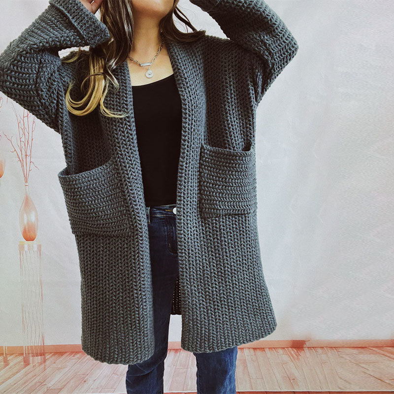 EB | Lange Strickjacke mit Taschen Chunky Strick Weiche und Lässige Silhouette