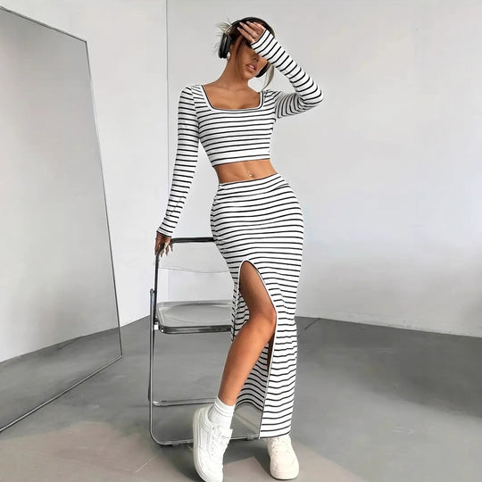 Damen Maxikleid im modernen Streifenlook EB