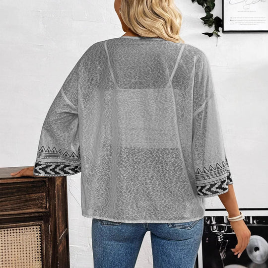 Damen Leichtes und luftiges Strickcardigan mit ethnischem Muster EB