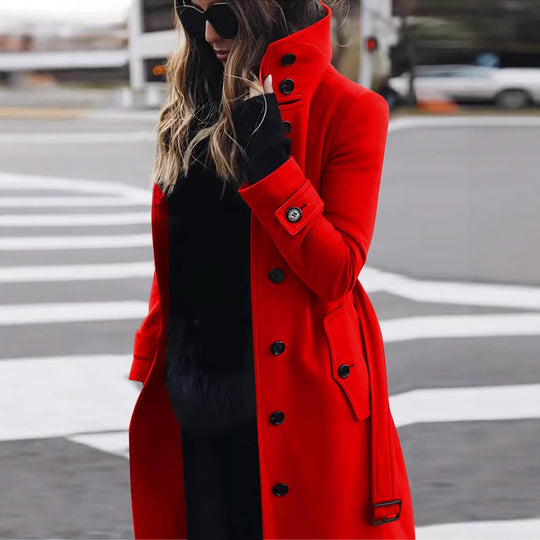 Damen modischer Trenchcoat mit hohem Kragen und eleganten Knopfdetails EB