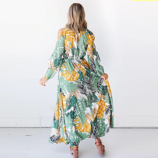Damen Maxi-Kaftan mit floralem Muster und tiefem Ausschnitt EB