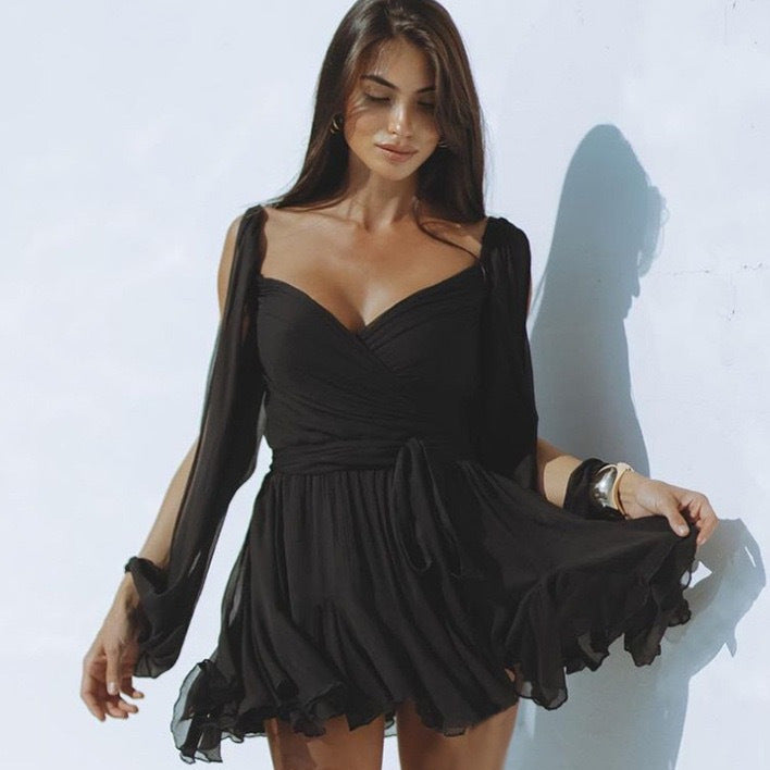 Damen Wickelkleid mit fließenden Ärmeln und Leopardenmuster EB