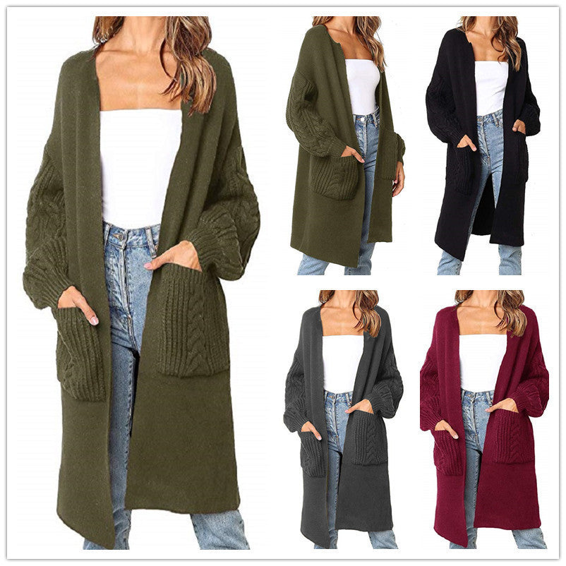 Damen gemütliche Strickjacke mit Taschen EB