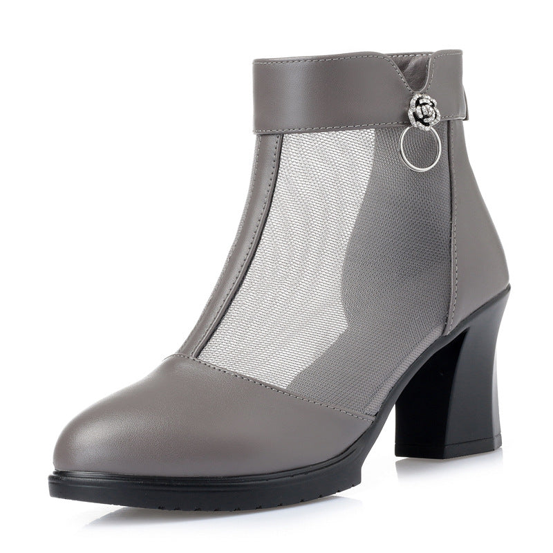 Damen Stiefeletten mit transparentem Mesh-Einsatz und elegantem Blockabsatz EB