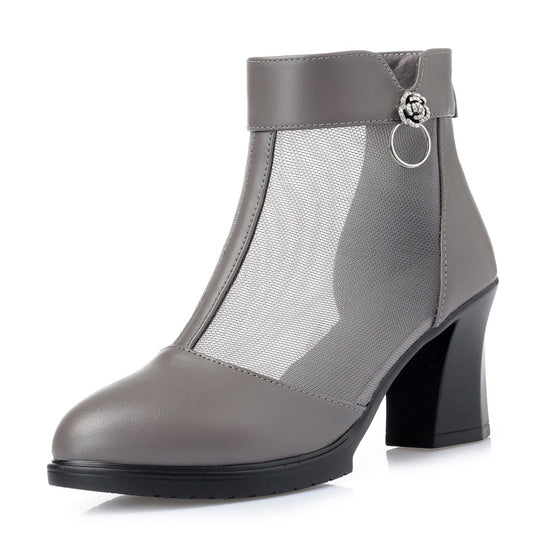 Damen Stiefeletten mit transparentem Mesh-Einsatz und elegantem Blockabsatz EB