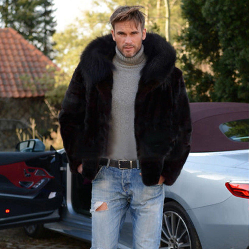Herren Luxus Kunstpelzjacke mit breitem Kragen EB