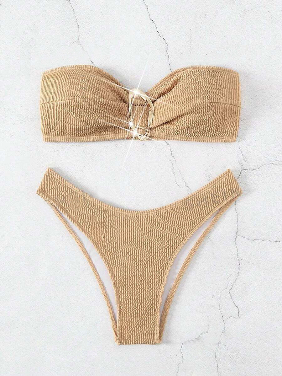 Damen Bandeau-Bikini mit modischem Knotendesign und elegantem Ringdetail EB