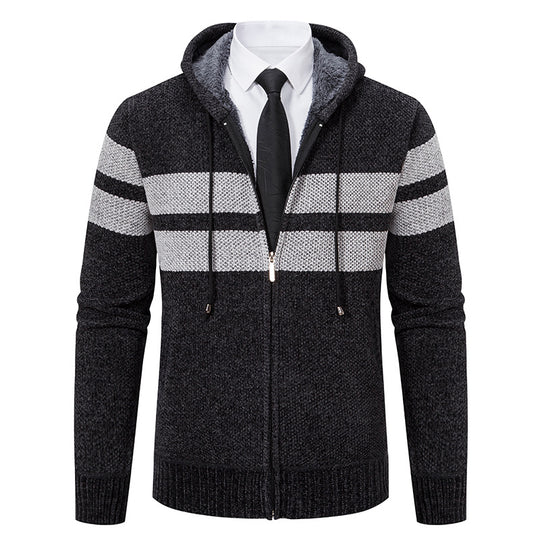 Herren nan gestrickte Kapuzenjacke mit Teddyfutter, verdecktem Reißverschluss und kontrastreifen EB