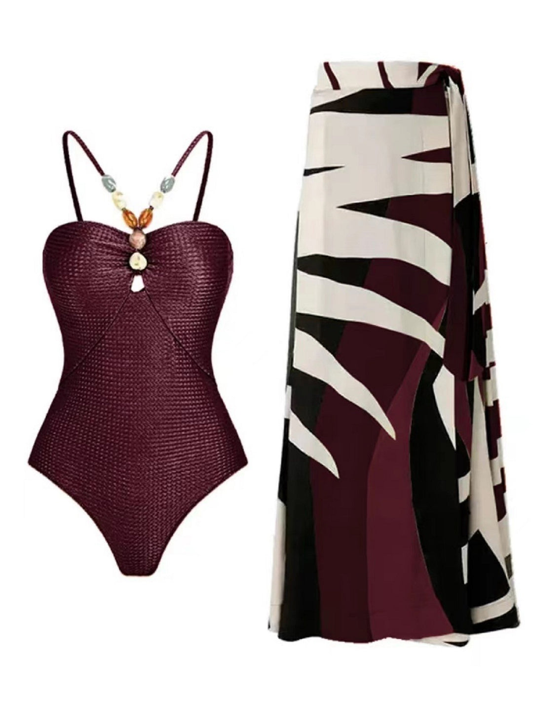 Damen Badeanzug mit trendigem Cut-Out und elegantem Wickelrock EB