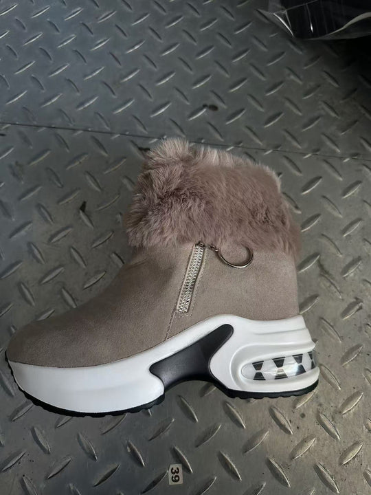Damen Sneaker-Stiefel mit weichem Kunstfellkragen und trendigem Reißverschluss EB