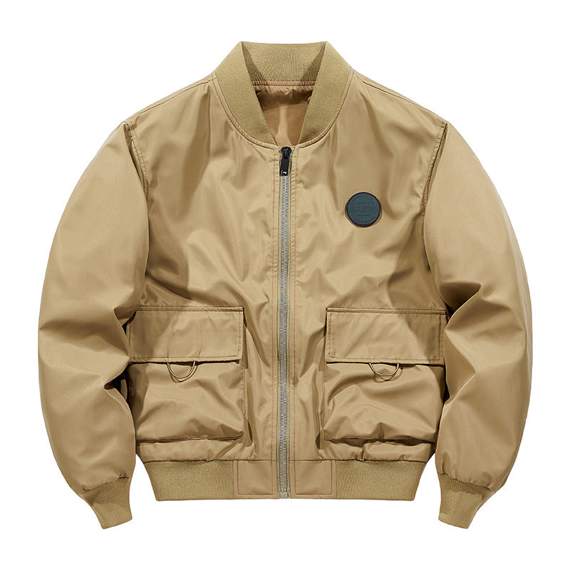 Men's  short-length military-inspired zip bomber jacket with dual flap cargo pockets and D-ring accents EB