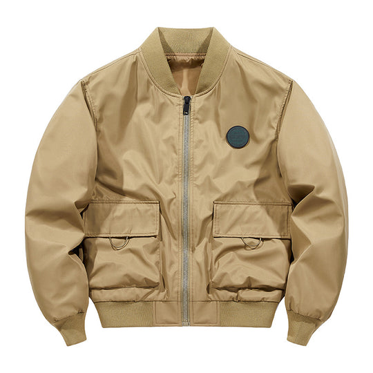 Men's  short-length military-inspired zip bomber jacket with dual flap cargo pockets and D-ring accents EB