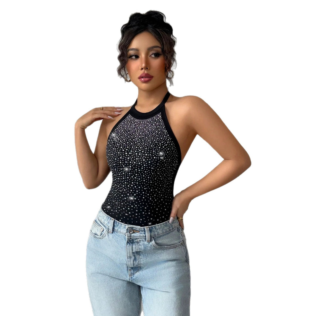 Damen nan Neckholder-Body mit Hochkragen und funkelndem Strassverlauf EB
