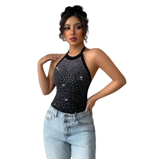 Damen nan Neckholder-Body mit Hochkragen und funkelndem Strassverlauf EB