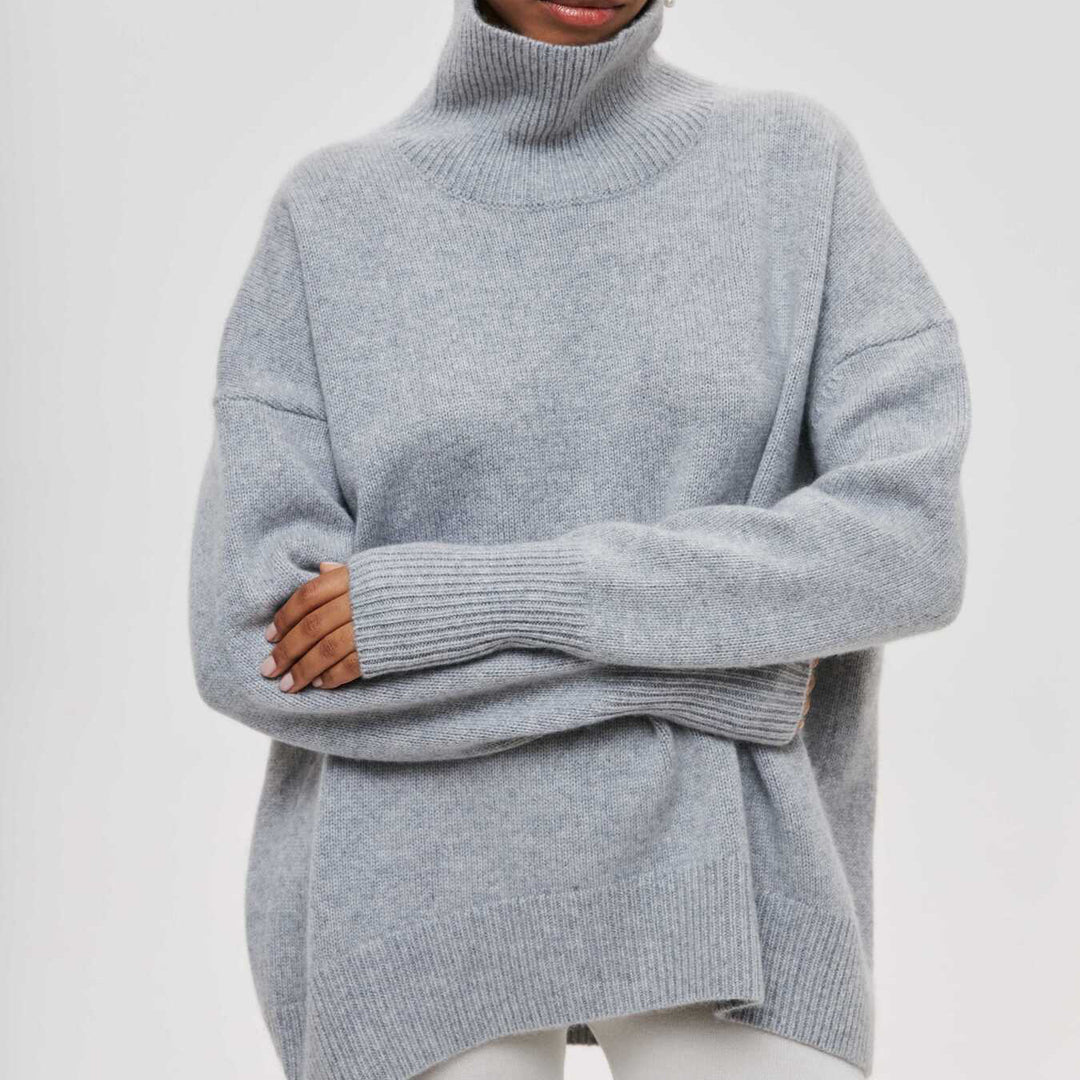 Damen Kuscheliger Oversize Rollkragenpullover mit verdeckten Seitenschlitzen und extra langem Rippbund EB