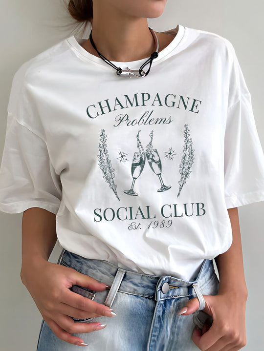 Damen T-Shirt mit kreativem Grafikdruck und luxuriösen Paillettenakzenten EB