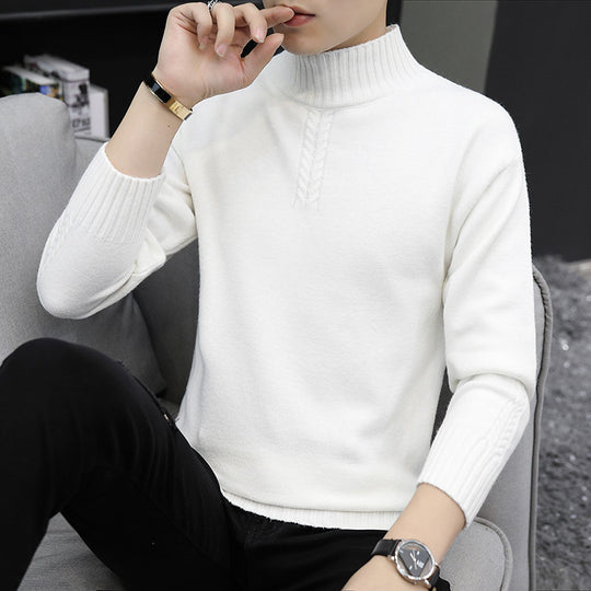 Herren Strickpullover mit hohem Kragen und Rippstrickdetails EB