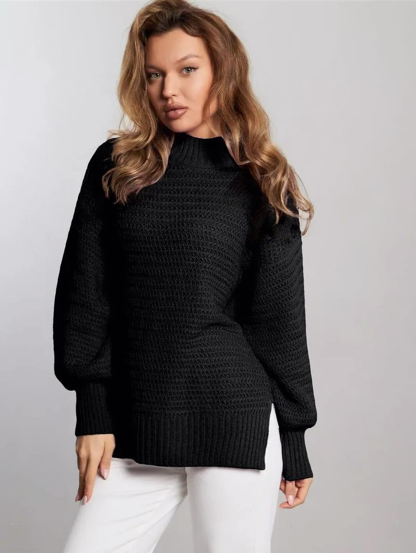 Damen modischer Strickpullover mit strukturiertem Muster und weitem Schnitt EB
