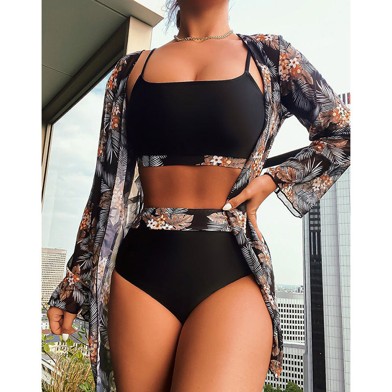Damen Bikini-Set mit integriertem Kimono und hochtailliertem Slip EB