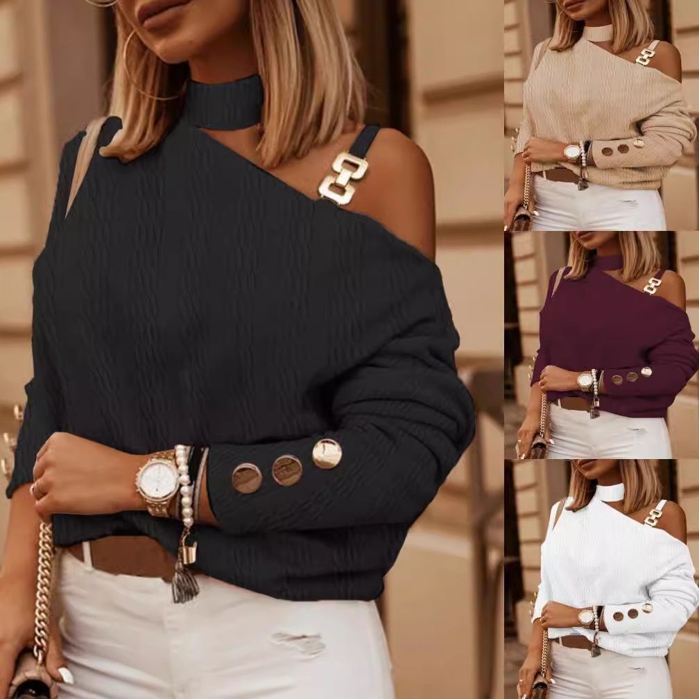 Damen asymmetrischer Pullover mit dezenten Details und unifarbenem Design EB