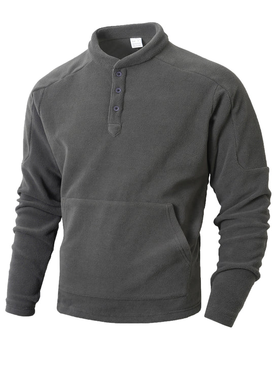 Herren Fleece-Pullover mit modischem Stehkragen und praktischen Knopfdetails EB