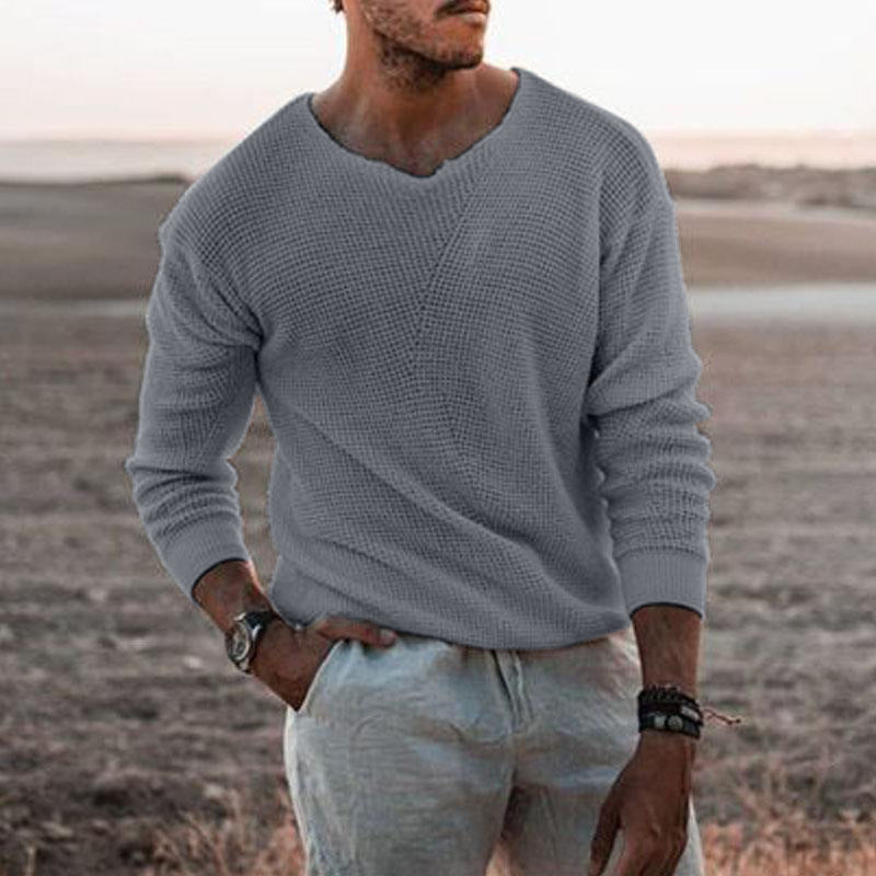 Herren Pullover mit V-Ausschnitt und strukturiertem Design EB