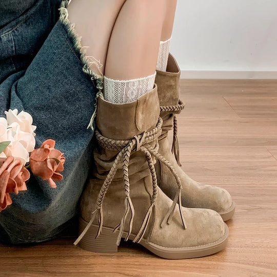 Damen modische Stiefeletten aus weichem Wildleder mit geflochtenem Detail EB