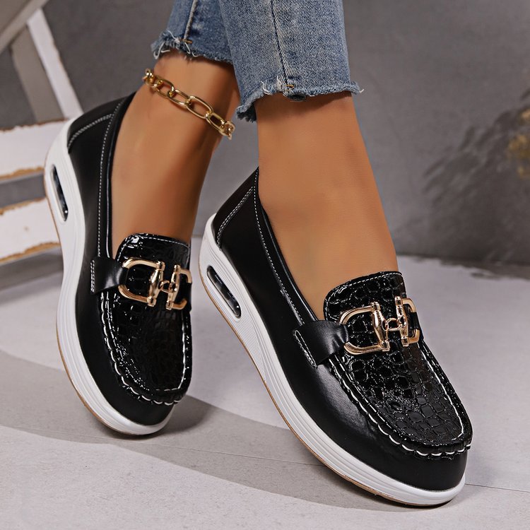 Damen  modische Plateau Loafer mit gepolstertem Luftkissenfußbett und Krokoprägung EB