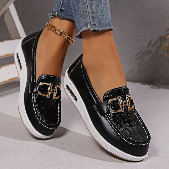 Damen  modische Plateau Loafer mit gepolstertem Luftkissenfußbett und Krokoprägung EB
