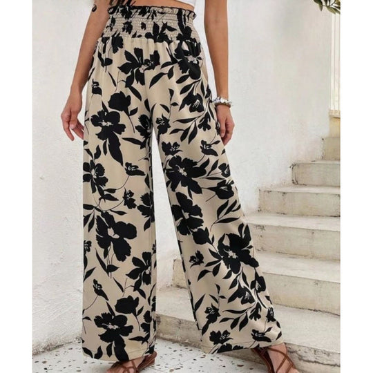 Damen Weite Blumenmuster-Hose mit elastischem Bund und hohem Taillenschnitt EB