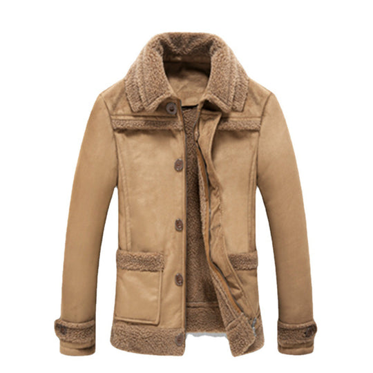Herren warme Lammfelljacke mit Knopfkragen EB