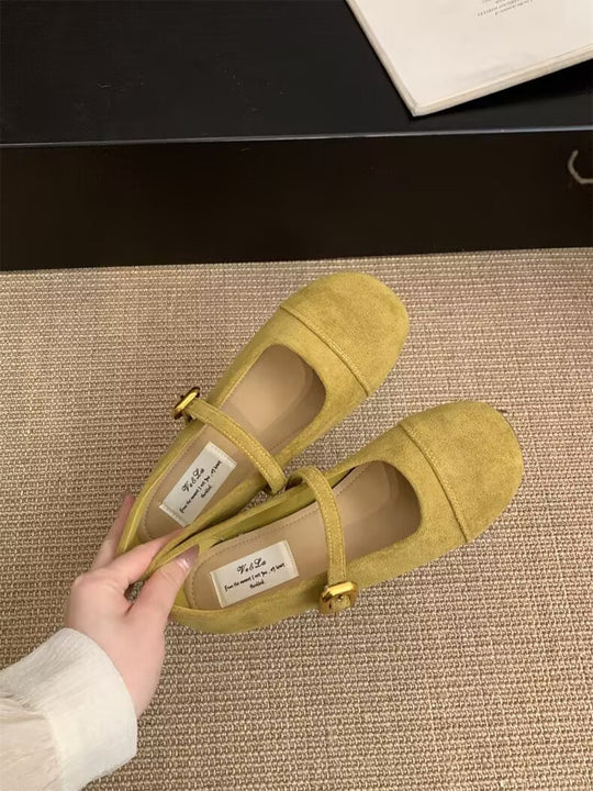 Damen Ballerinas mit modischem Riemchen und goldener Schnalle EB