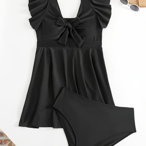 Damen figurbetonter Badeanzug mit elegantem Rüschendesign EB