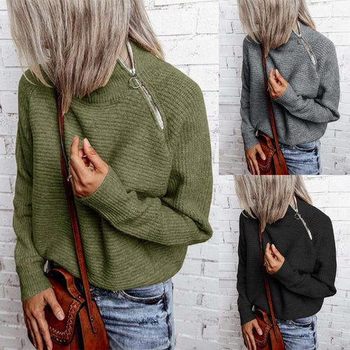 Damen trendiger oversize Pullover mit stylischem Stehkragen und angeschnittenen Ärmeln EB