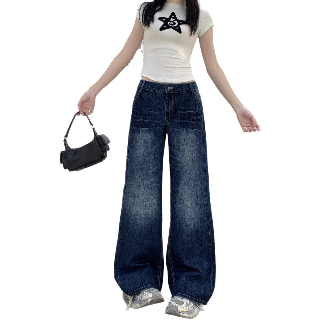 Damen Weite Jeans im lässigen Schnitt mit hoher Taille und modischen Details EB