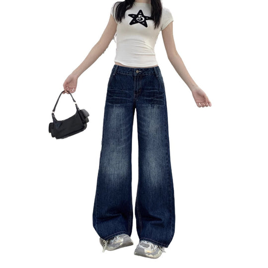 Damen Weite Jeans im lässigen Schnitt mit hoher Taille und modischen Details EB