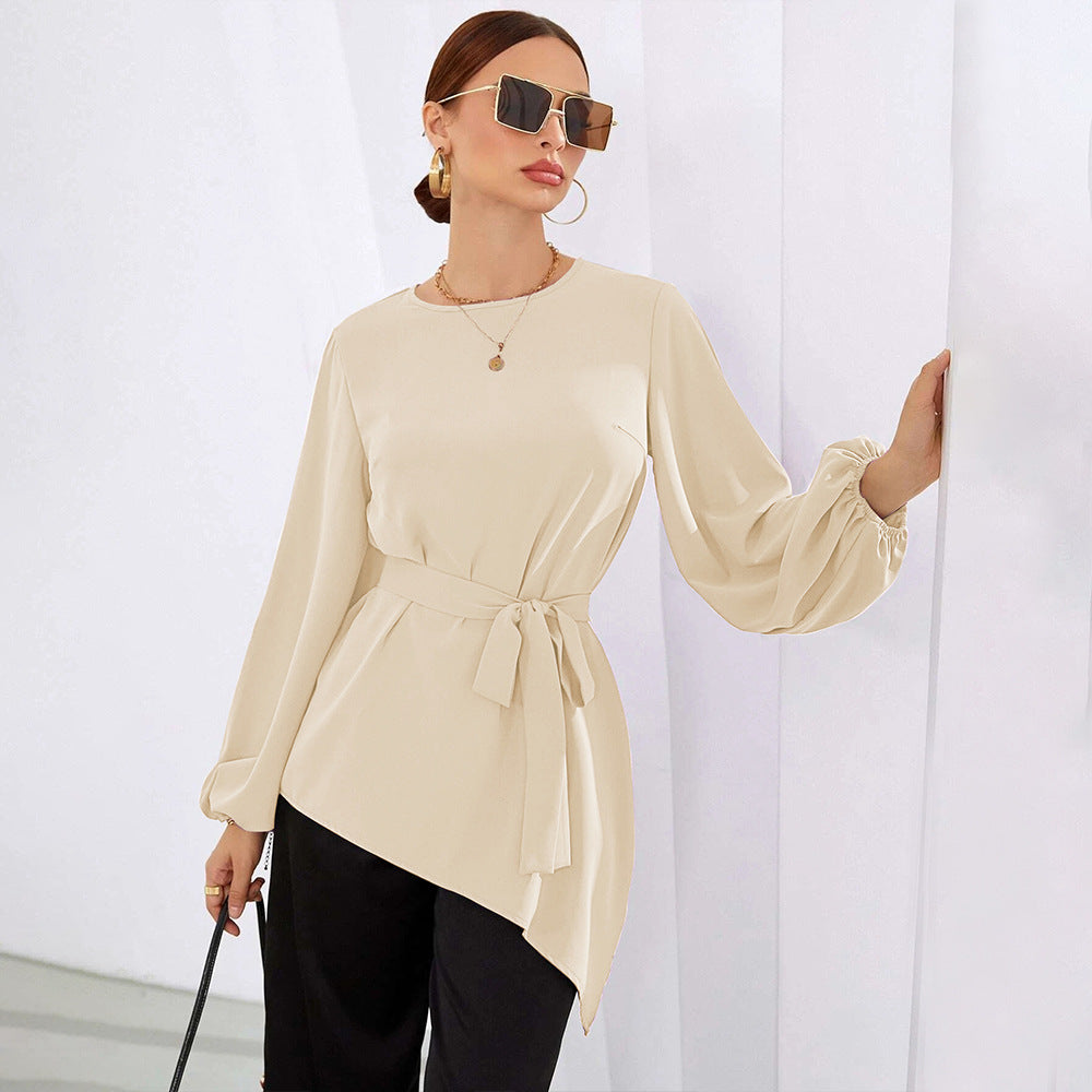 Damen asymmetrische Tunika-Bluse mit Ballonärmeln und Taillengürtel Eichborn Berlin