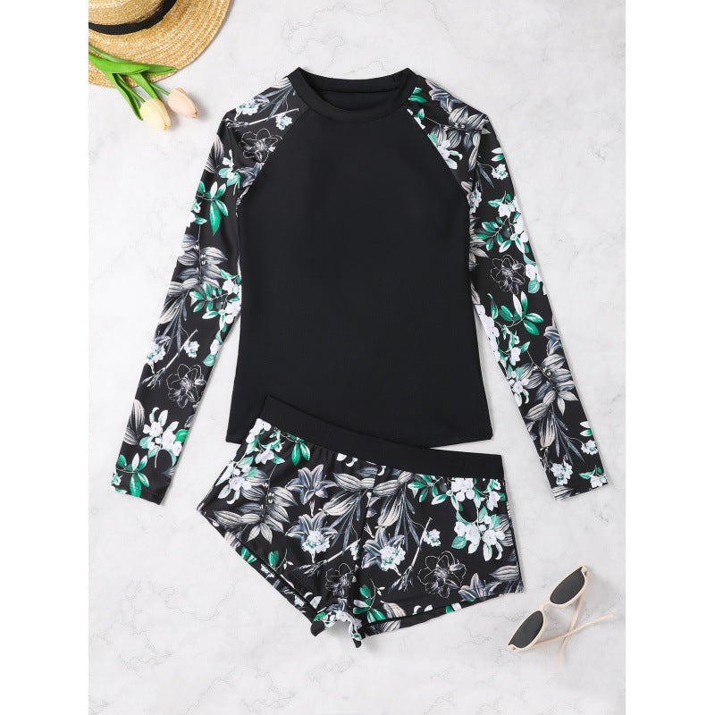 Damen Surfanzug-Set mit langärmeliger Oberteil und floralem Design EB