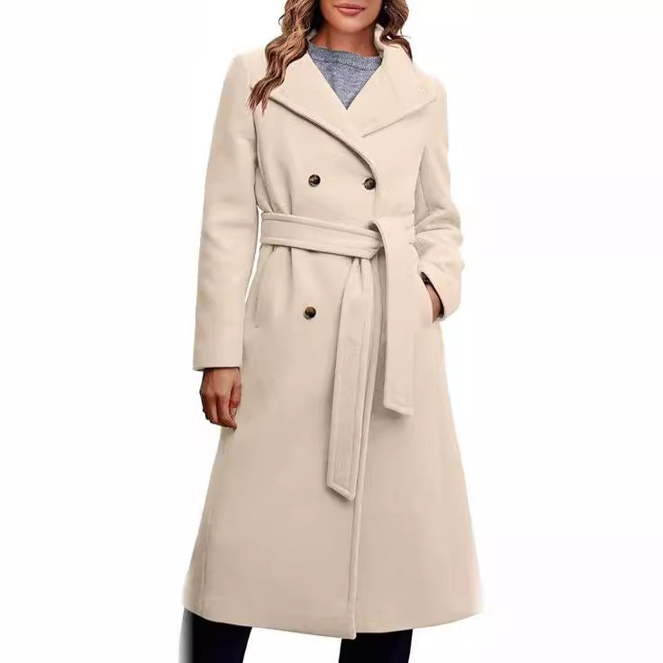 Damen Eleganter doppelreiher Mantel mit Gürteldetail EB