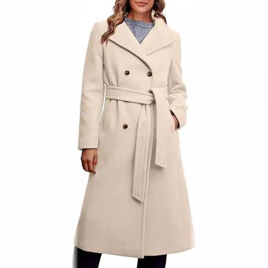 Damen Eleganter doppelreiher Mantel mit Gürteldetail EB