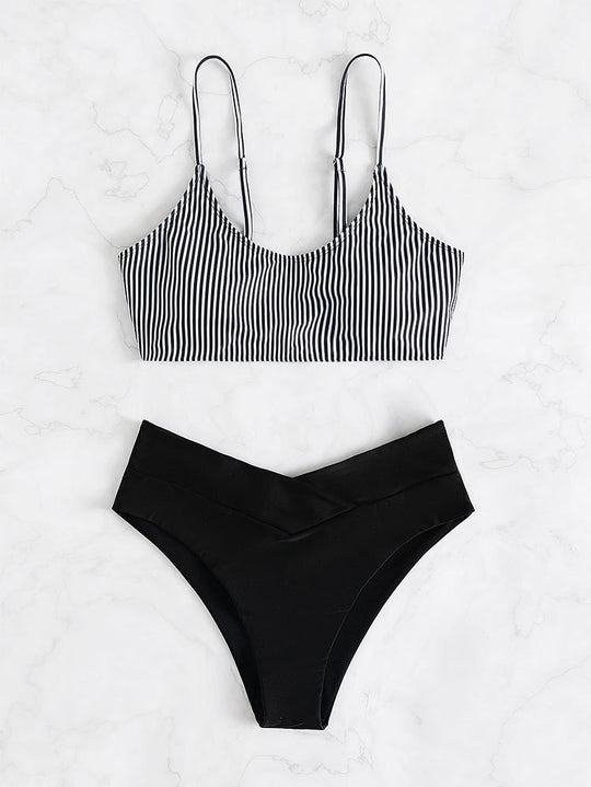 Damen Bikiniset mit raffiniertem Trägerdesign und hoch tailliertem Höschen EB