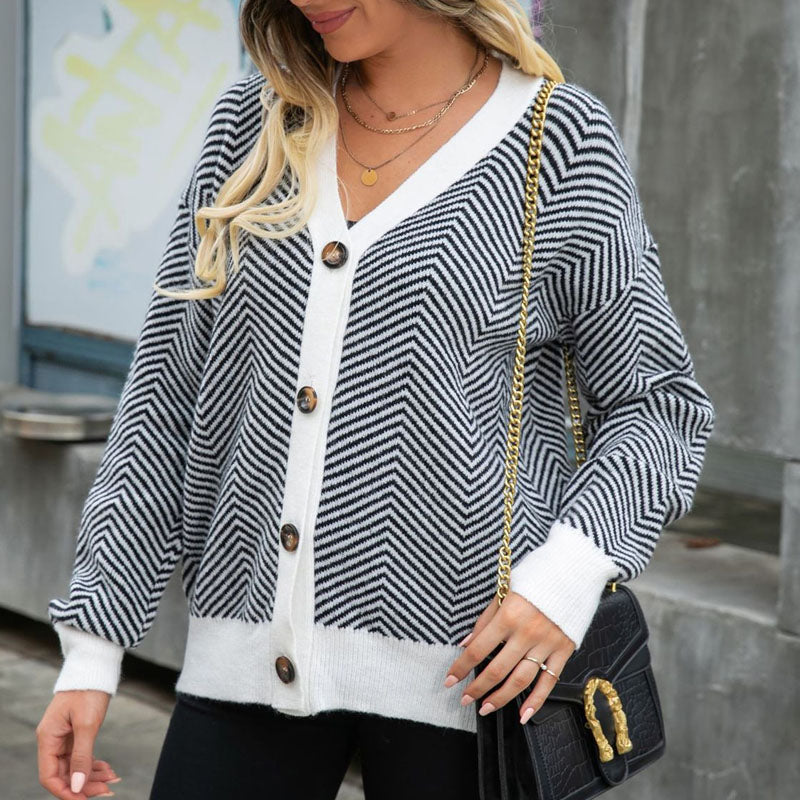 EB | Gestreifte Klassische Strickjacke für Damen