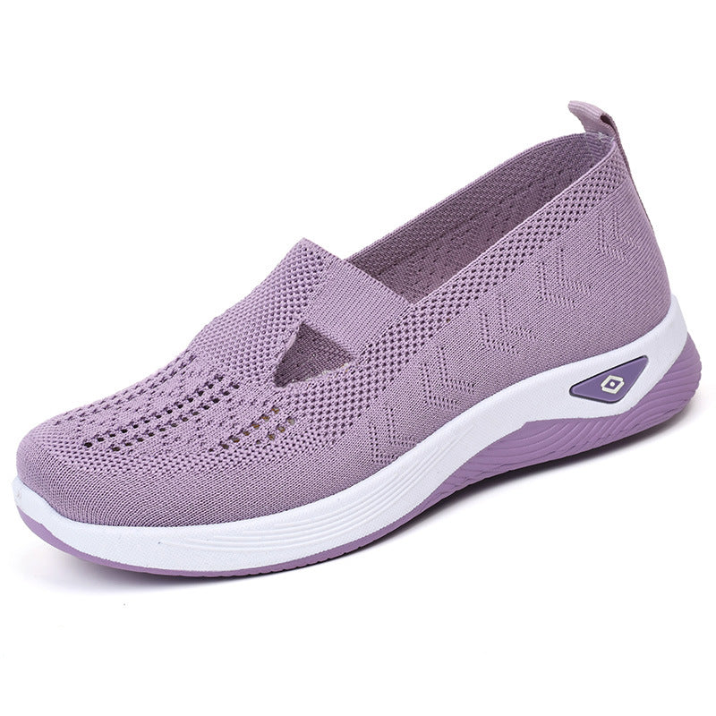 Damen Bequeme Slip-On Freizeitschuhe mit atmungsaktivem Strickoberteil EB