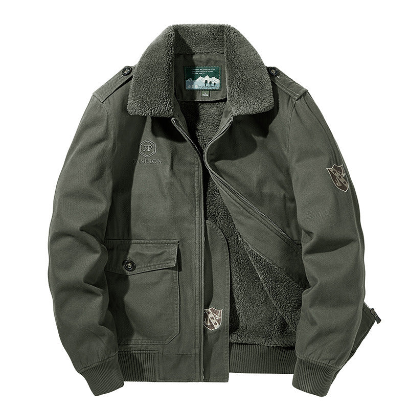 Herren Bomber-Fieldjacke mit durchgehendem Sherpa-Futter, Schulterklappen und verdecktem Zwei-Wege-Reißverschluss EB