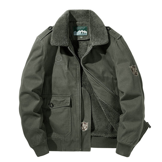 Herren Bomber-Fieldjacke mit durchgehendem Sherpa-Futter, Schulterklappen und verdecktem Zwei-Wege-Reißverschluss EB