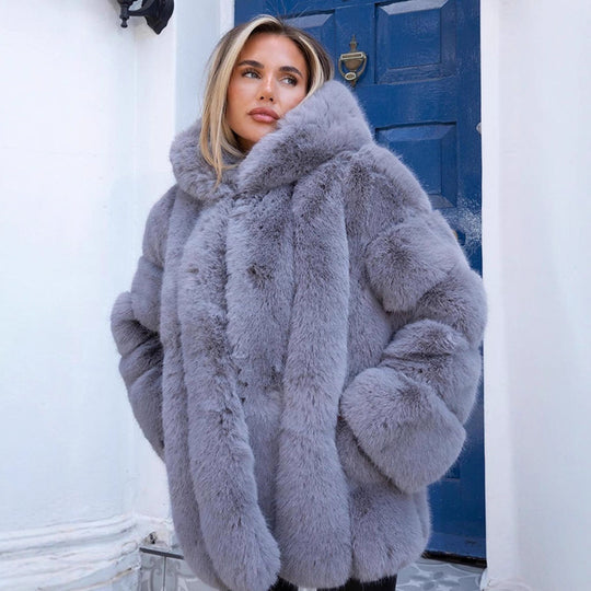 Damen Kunstfellmantel mit luxuriöser Haptik und eleganten Quarzdetails EB